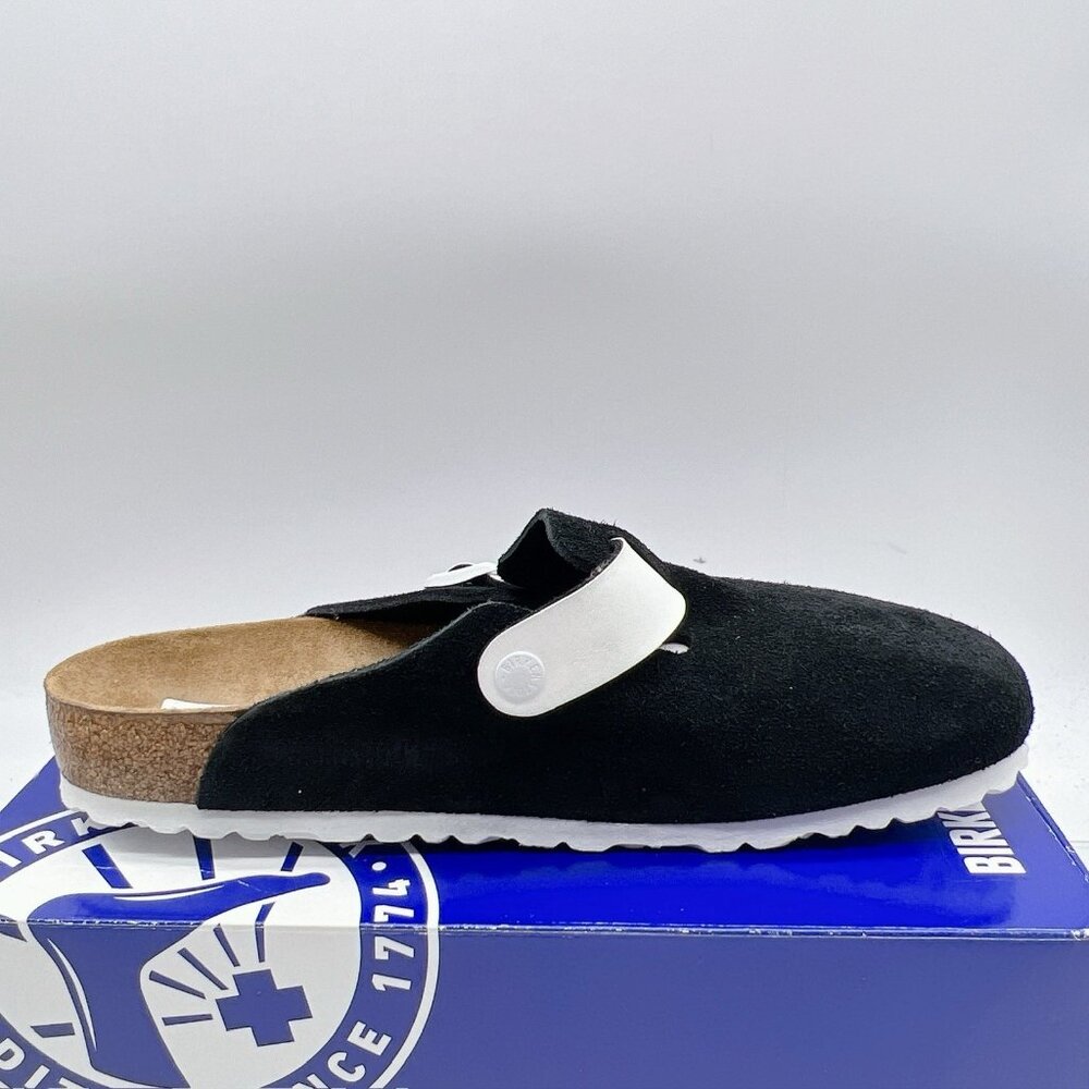 Birkenstock Boston Clog Suede Leather/ Birko-Flor Black White EU 42 Mens 9- 9.5 - Picture 8 of 12